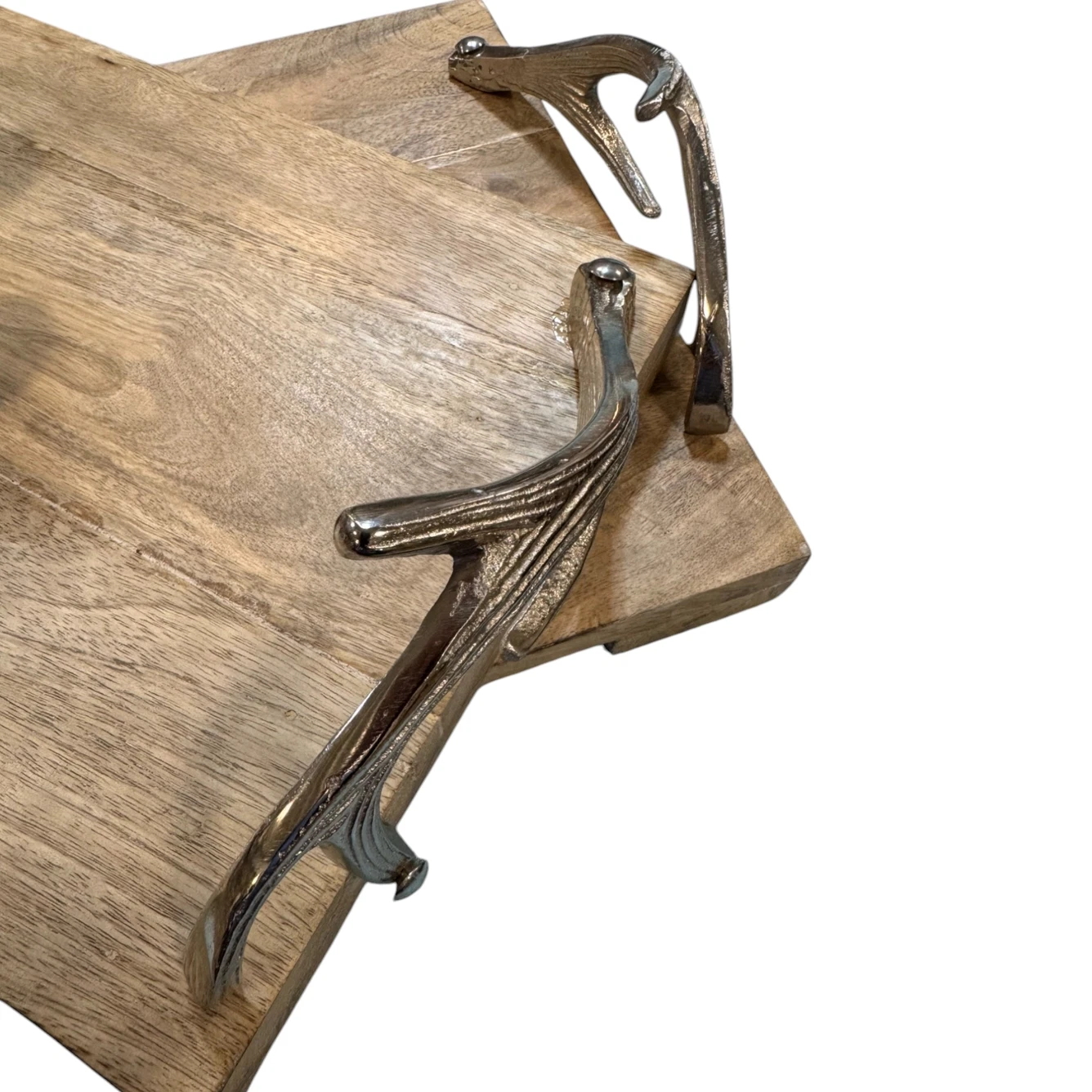 Deer Antler Serving Tray Set 2 Wood Trays Metal Side Handles (image for) Deer Antler Serving Tray Set 2 Wood Trays Metal Side Handles