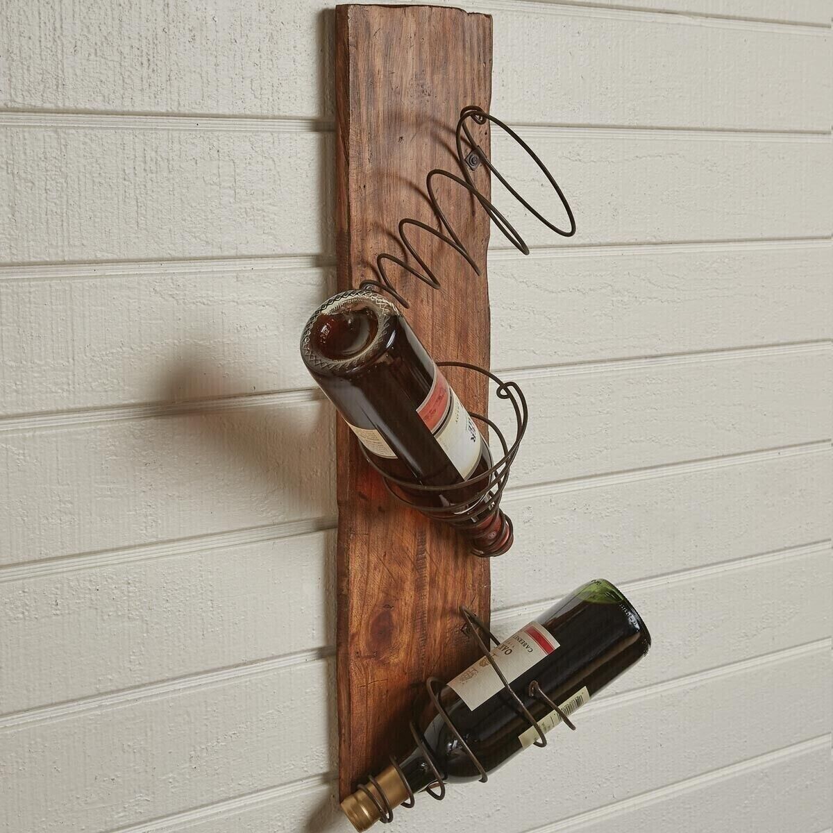 Wall Wine Bottle Holder Rack Rustic Wood Metal