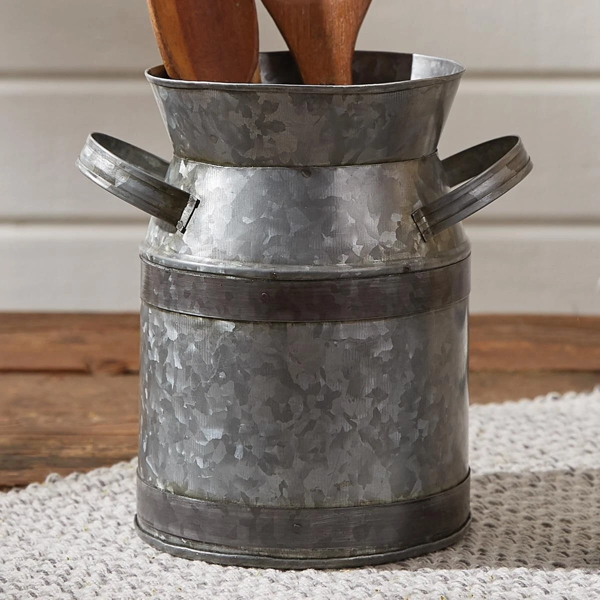 Galvanized Metal Milk Can Crock Utensil Holder (image for) Galvanized Metal Milk Can Crock Utensil Holder