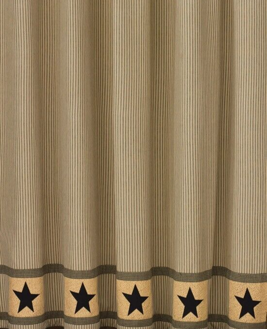 Primitive Star Ticking Striped Shower Curtain