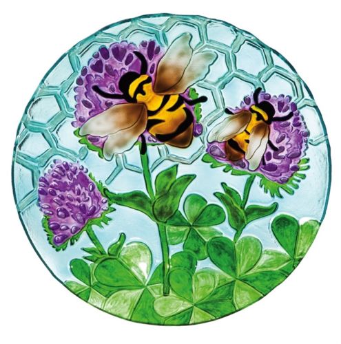 Bee & Flower Glass Bowl Bird Bath