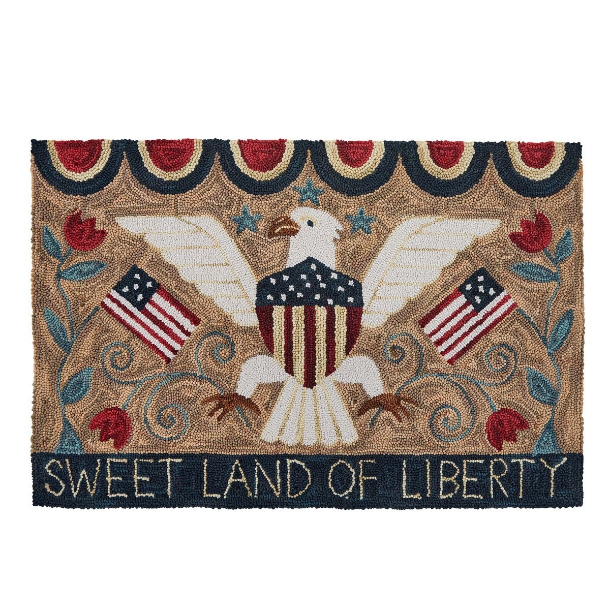 Patriotic Hooked Rug Primitive Farmhouse Country Sweet Land of Liberty 2 x 3 ft (image for) Patriotic Hooked Rug Primitive Farmhouse Country Sweet Land of Liberty 2 x 3 ft