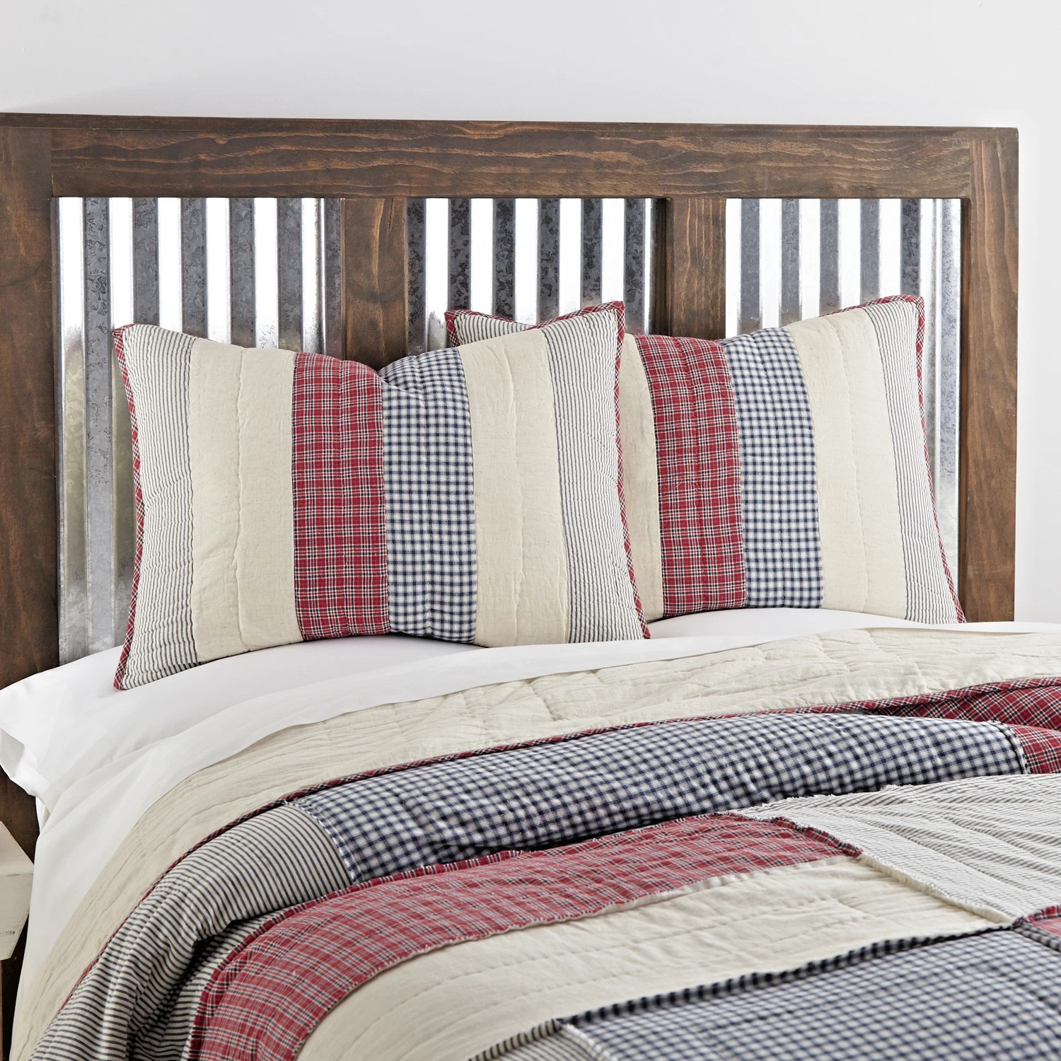 Queen Patchwork Quilt Sham Bed Set Blue Red Primitive Country Farmhouse Bedroom (image for) Queen Patchwork Quilt Sham Bed Set Blue Red Primitive Country Farmhouse Bedroom