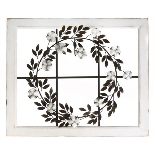 Metal Cotton Wreath White Window Frame
