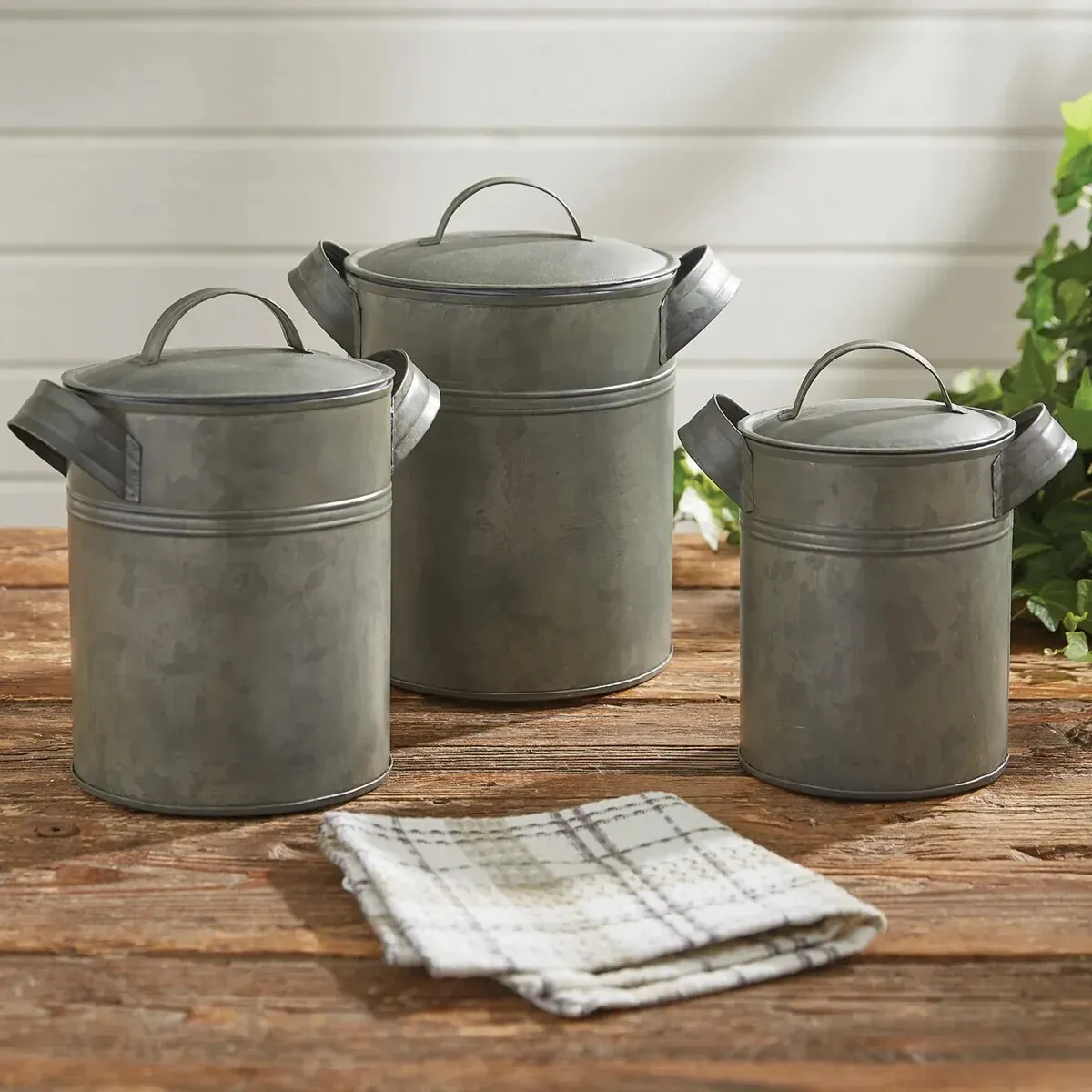 Galvanized Metal Canister Set of 3 Country Farmhouse Kitchen