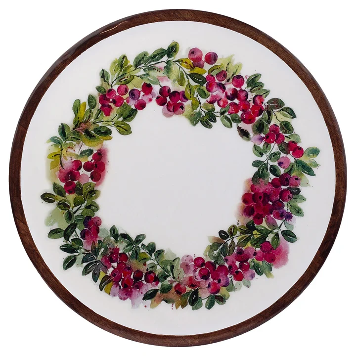 Lazy Susan Rotating Serving Tray Berry Wreath Wood Enamel (image for) Lazy Susan Rotating Serving Tray Berry Wreath Wood Enamel