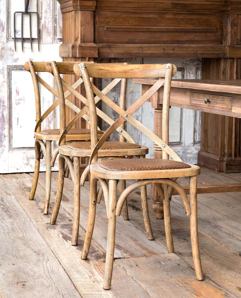Cross Back Dining Chair Set of 2 Oak Wood