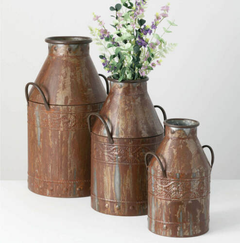 Metal Milk Can Set of 3 Brown Cans