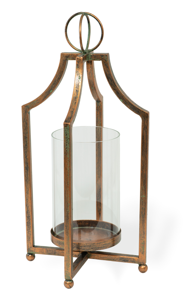 Candle Lantern Copper Finish Metal Glass