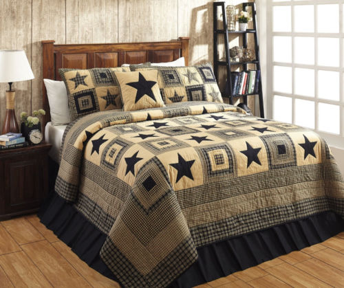 Quilt Bedding Set of 3 Star Black & Tan