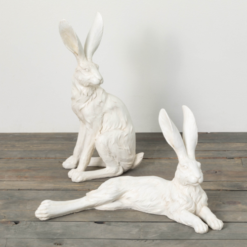 white rabbit statue set of 2 large bunnies outdoor decor