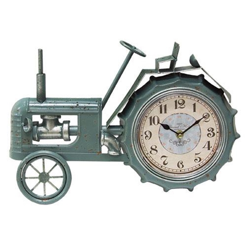Farm Tractor Clock Blue Metal