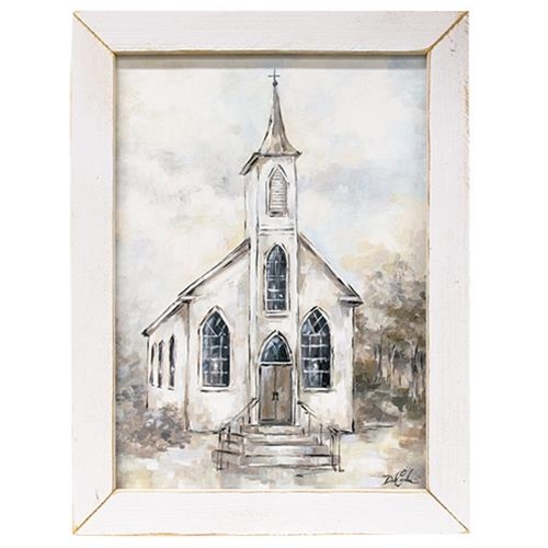 White Church Picture Wood Framed